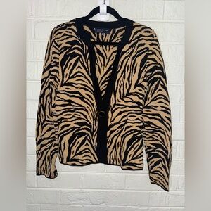 JONES NEW YORK Womens Animal Print Metallic One Button Warm Cardigan sz M ✨